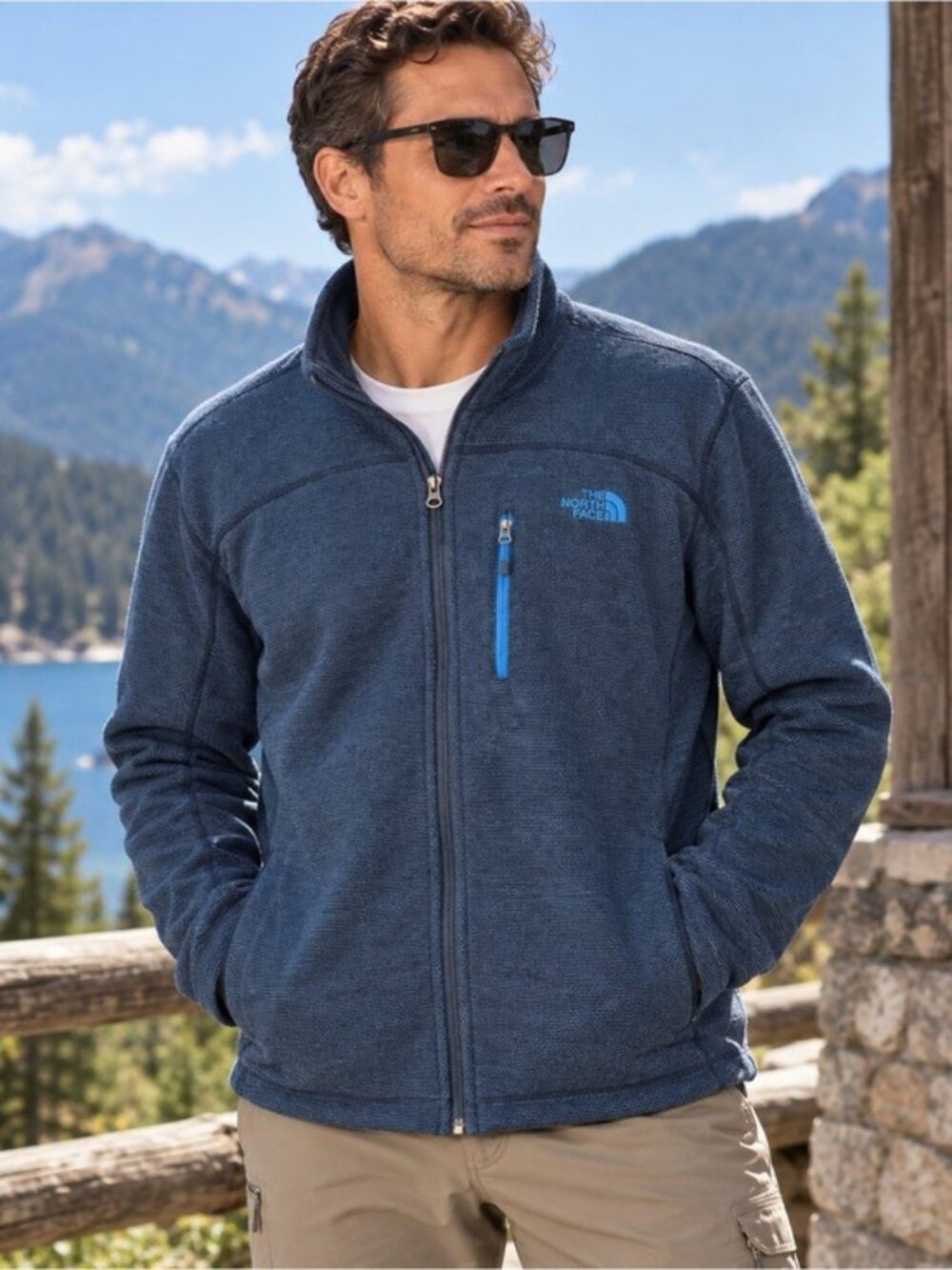 The North Face Men’s XL Navy Blue Textured Fleece Full Zip Jacket Hiking